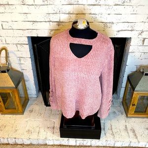 Pink Fuzzy Sweater w/ Lace Up Sleeves SZ XL